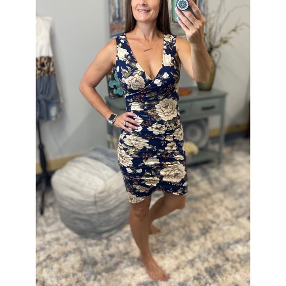 Dresses Floral Faux Wrap Ruched Tank Dress Navy 1418 Poshmark